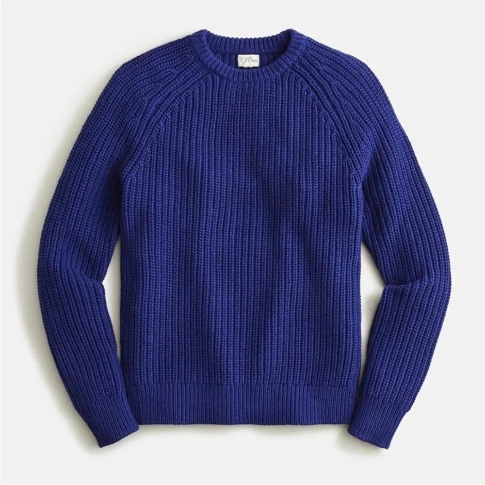 J. Crew Shaker Stitch Knit Chunky Heavy Fisherman Sweater Vivid Navy Cobalt Blue